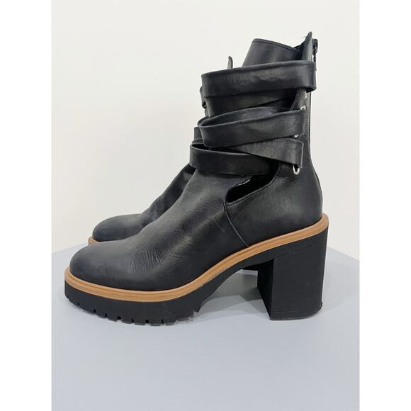 Free People Jesse Cutout Black Leather Boot - Picture 1 of 9